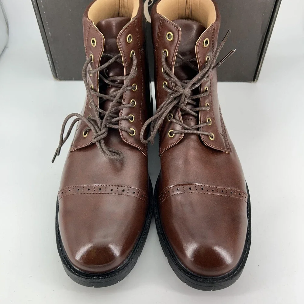 NY&C Matt Combat Boots Mens Size 11 Brown Coffee Cap Toe Lace Up Ankle NY1283